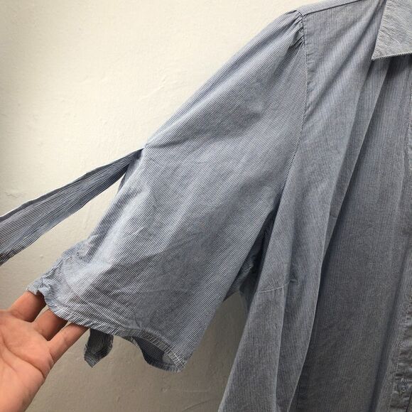 Venezla Womens 3/4 Sleeve Striped V Neck Button Front Shirt Top Blue Size 14-16 - Picture 4 of 13